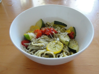 Pasta with zucchini and summer squash
